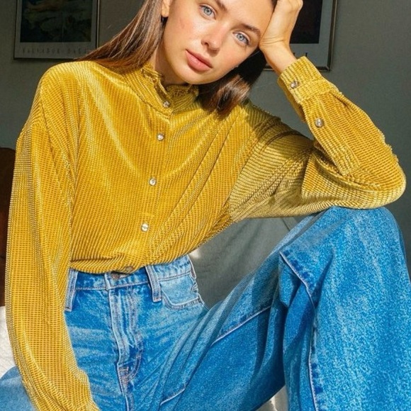 FRNCH Tops - FRNCH Mustard Textured Blouse